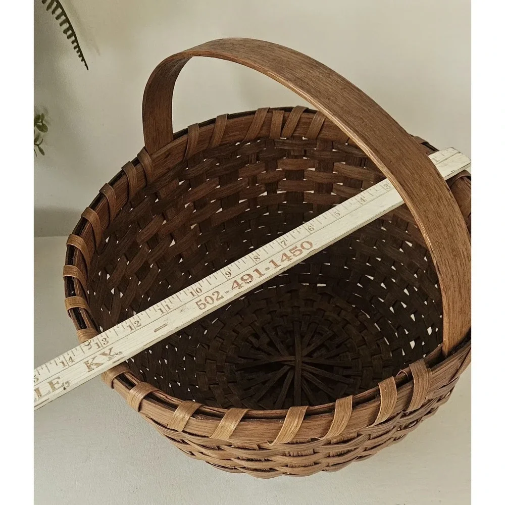 Early American Gathering Basket Bentwood Handle Primitive Antique